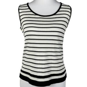 Escada Knit Tank Top Womens EU 36 4/6 US Scoop Neck White Navy Stripe Italy